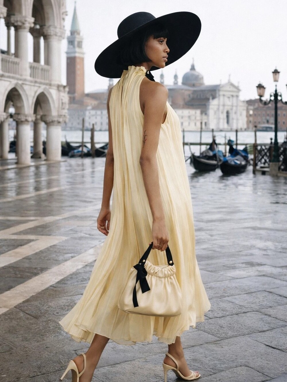 ZARA SATIN EFFECT HALTER DRESS ZW COLLECTION yellow Bnwt - Picture 7 of 16